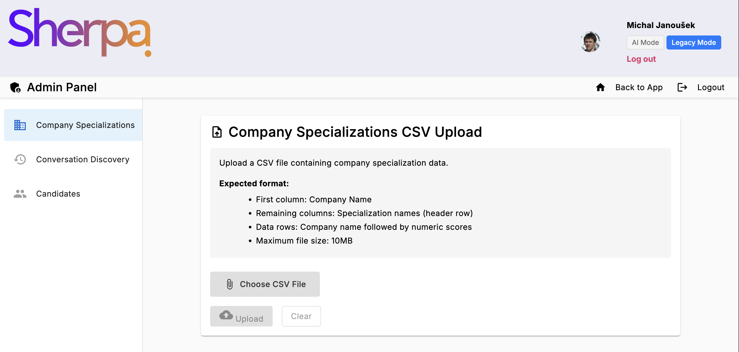 Admin Management Screen