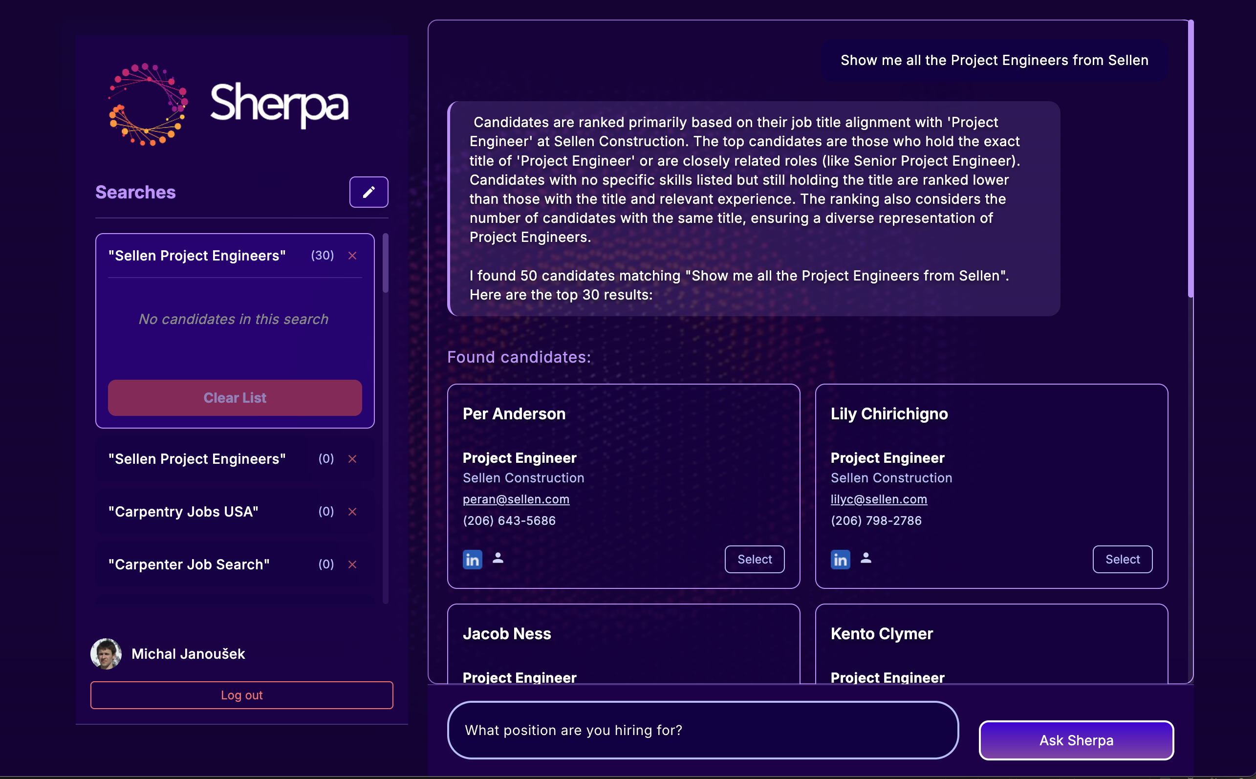 Serch Results Screen